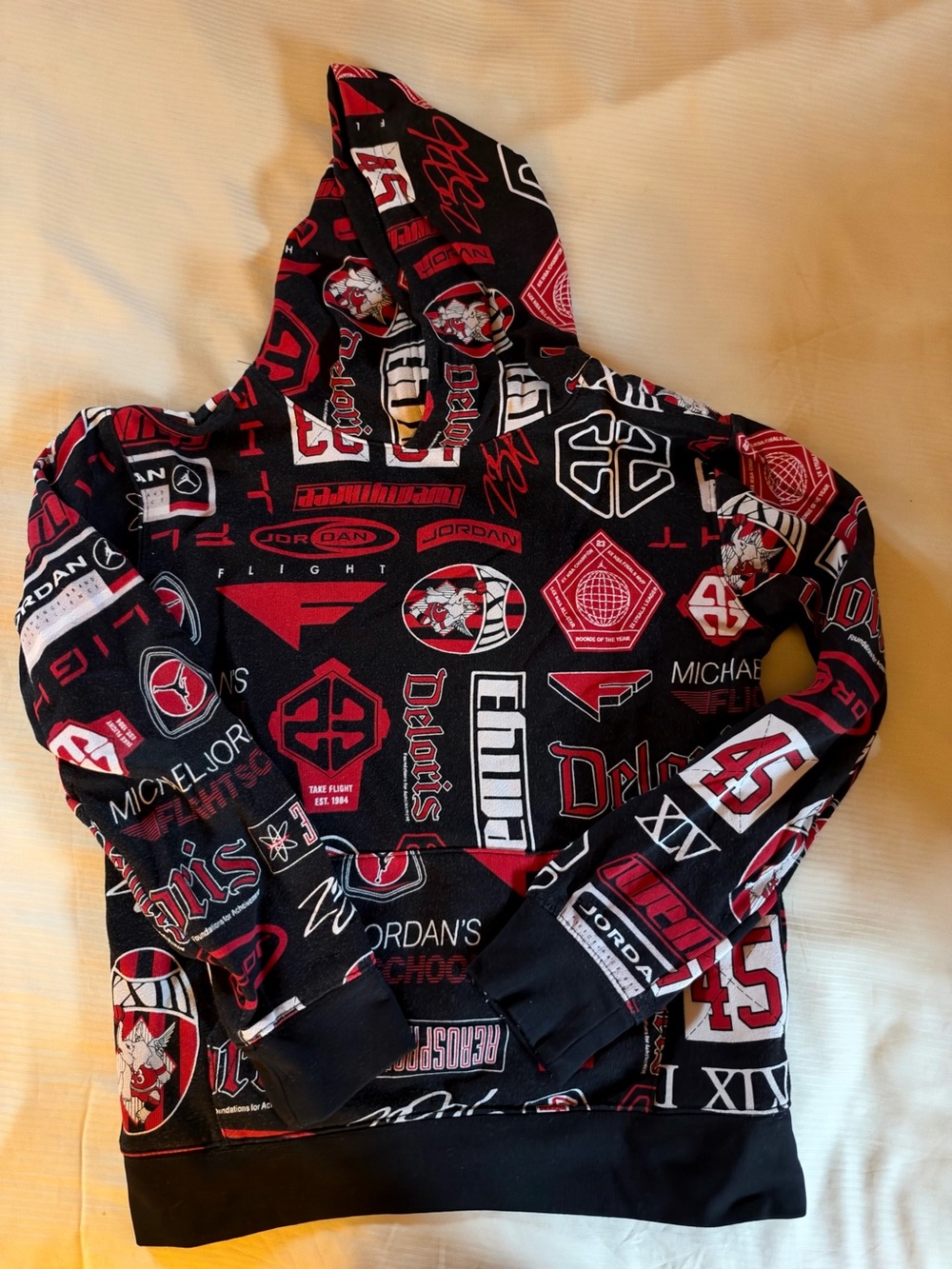 Jordan Black and Red Allover Logo Pullover Hoodie - Kids